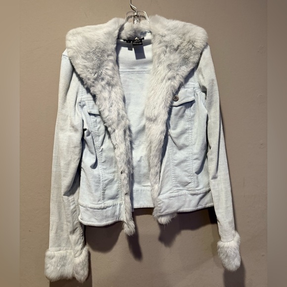 Sheri Bodell Vintage Light Blue Denim Corduroy Jacket with Fur - Picture 3 of 4